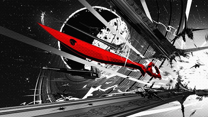 red sword illustration, Kill la Kill, anime, Matoi Ryuuko, selective coloring