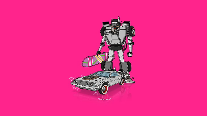 gray Transformers illustration, car, minimalism, DeLorean, Back to the Future
