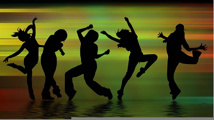 silhouette of five women dancing wallpaper, music, movement, people
