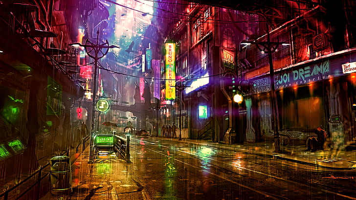cyberpunk, neon, artist, artwork, digital art, hd, 4k, street