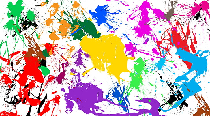 Paint Splatter HD Wallpaper, red, blue, and yellow abstract painting