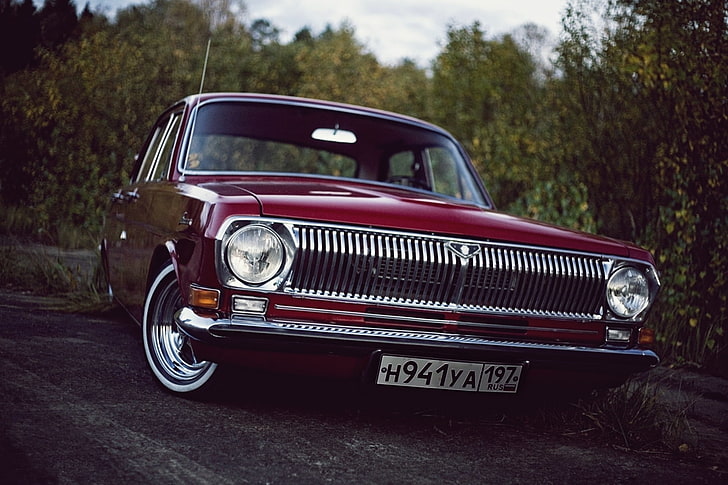 classic red sedan, gaz, Volga, low classic, GAZ-24, car, retro Styled, HD wallpaper