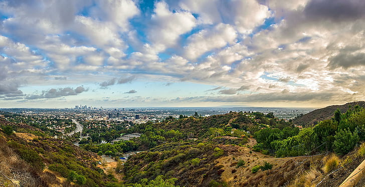 Los Angeles Panorama, hills, california, hollywood, nature and landscapes