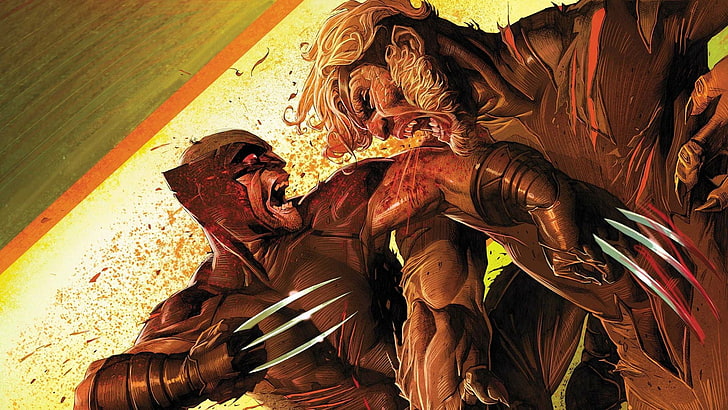 Wolverine illustration, sabertooth, X-Men, weapon, people, day