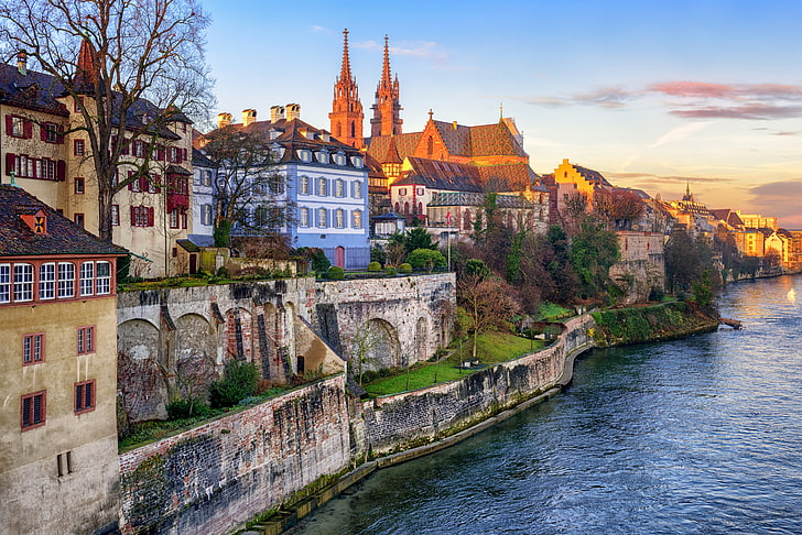 river, home, Switzerland, promenade, Basel, HD wallpaper