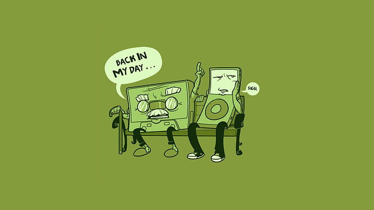 cassette tape and mp3 player illustration, Ipod, humor, minimalism, HD wallpaper