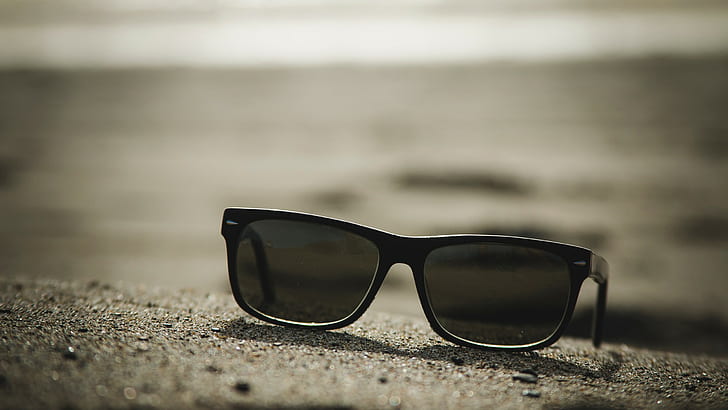 photography, sunglasses, Ray-Ban, sand, HD wallpaper