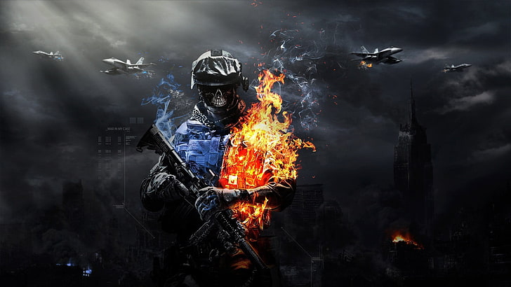 soldier on fire digital wallpaper, Battlefield 3, skyscraper