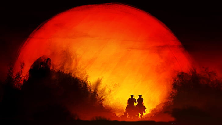 sunset, riders, Pryda, by kvacm, HD wallpaper