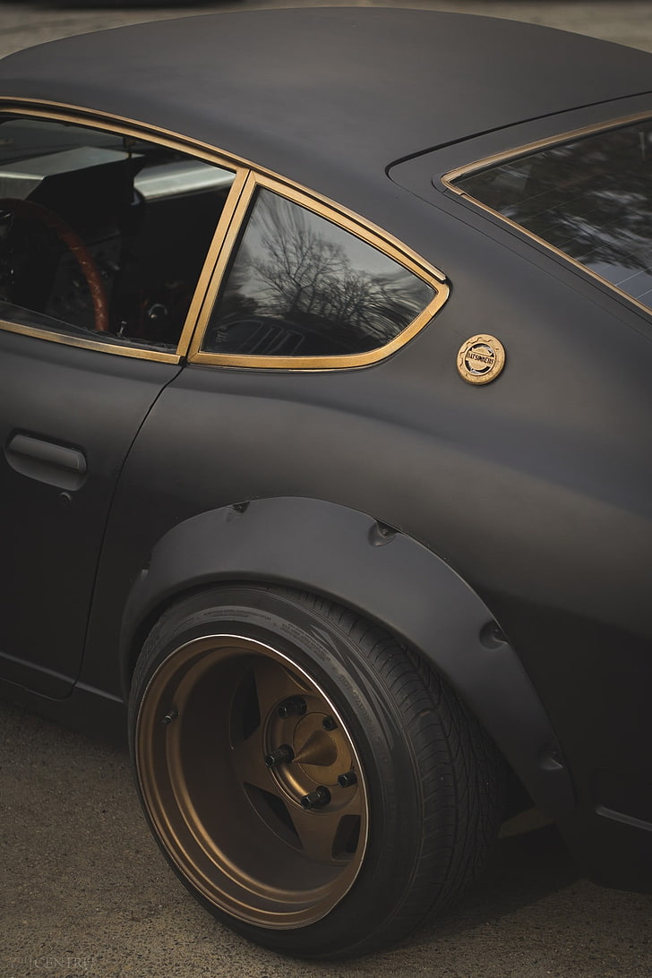 black vehicle, Datsun 240Z , tuning, Stance, JDM, car, old school wheels