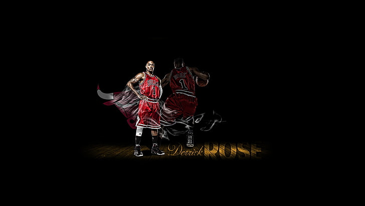 derrick rose  photos, full length, black background, group of people