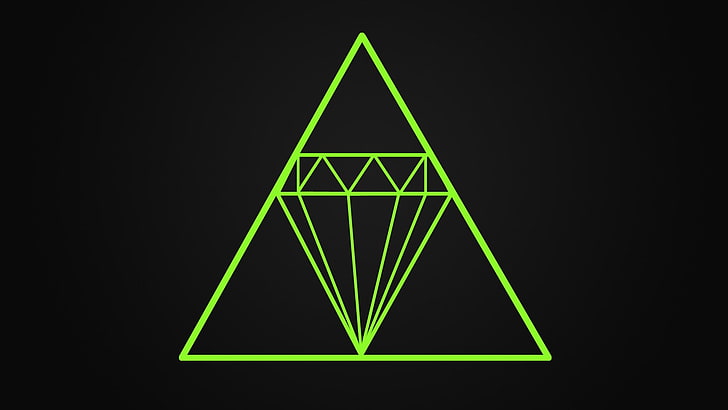 green triangle diamond logo, diamonds, minimalism, gray, green color, HD wallpaper