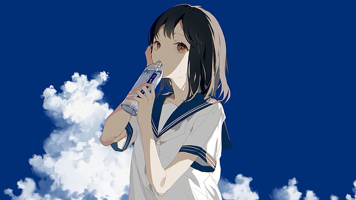 anime, manga, anime girls, simple background, minimalism, schoolgirl, HD wallpaper