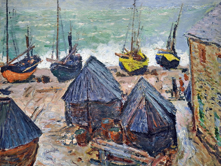 landscape, picture, Claude Monet, Boats on the Beach in Étretat, HD wallpaper