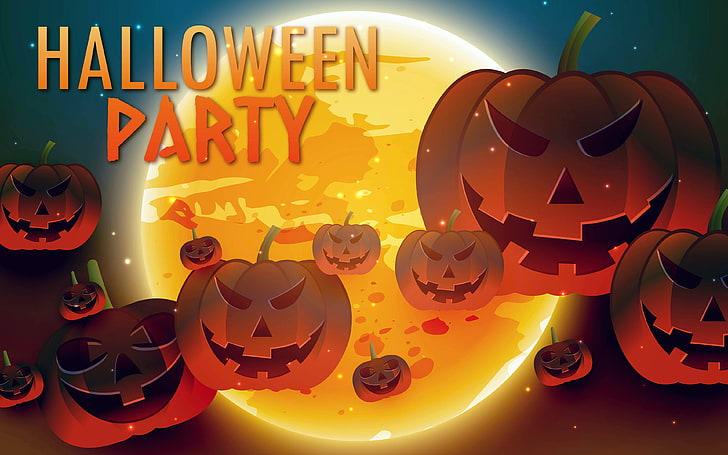 Happy Halloween 2018 Moon Pumpkin Party, celebration, text, illuminated, HD wallpaper