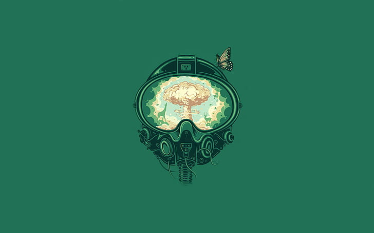 Green Gas Mask Mushroom Cloud Nuclear HD, digital/artwork
