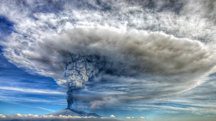 landscape, eruption, mount etna, smoke, catania, adrano, wind, HD wallpaper