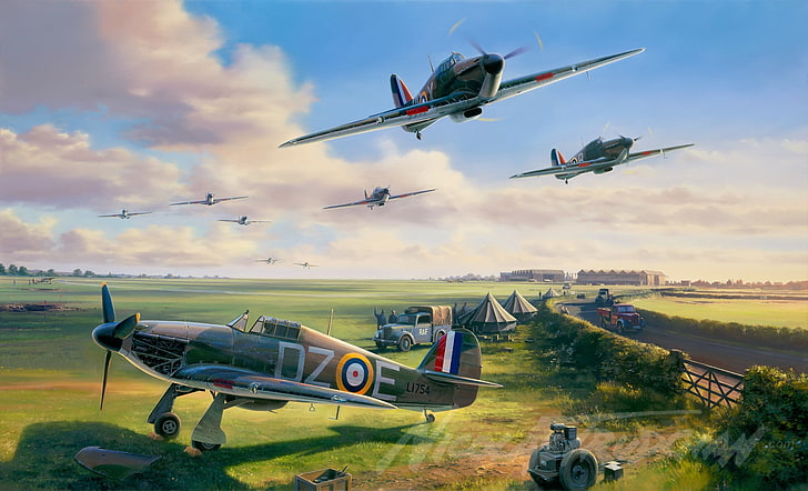 fighter planes wallpaper, military aircraft, Royal Airforce, Hawker Hurricane, HD wallpaper