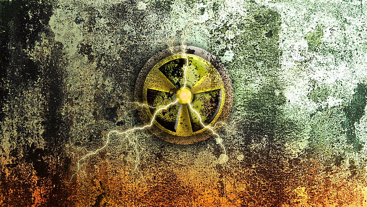 round yellow and black logo wallpaper, radioactive, hazard, bricks, HD wallpaper