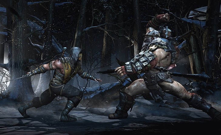 Mortal Kombat Scorpion digital wallpaper, battlefield, sword