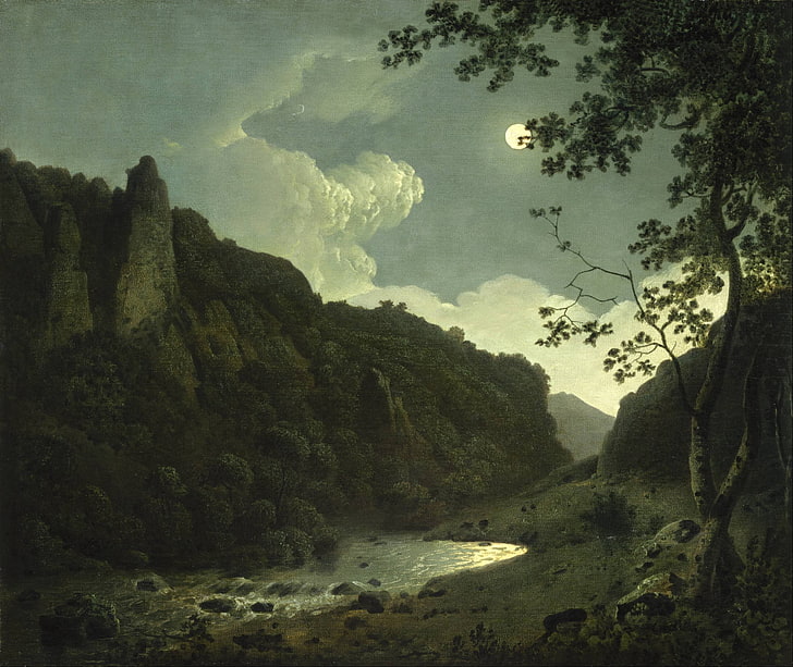 Joseph Wright, classic art, tree, beauty in nature, plant, mountain