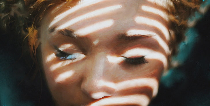 women, painting, artwork, closed eyes, eyelashes, face, closeup