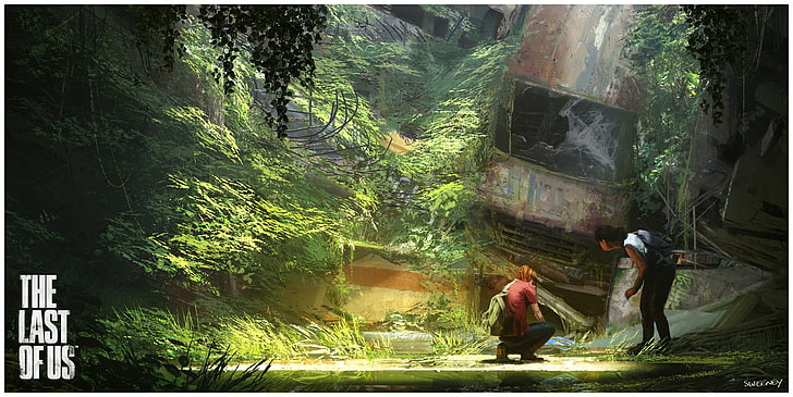 two women crouching in front of vehicle illustration, The Last of Us