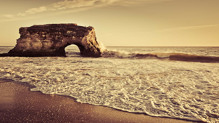 landscape, nature, sea, Natural Bridges State Beach, California, HD wallpaper