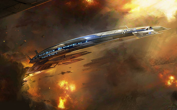 Normandy SR-2 - Mass Effect, grey aircraft, games, 2560x1600