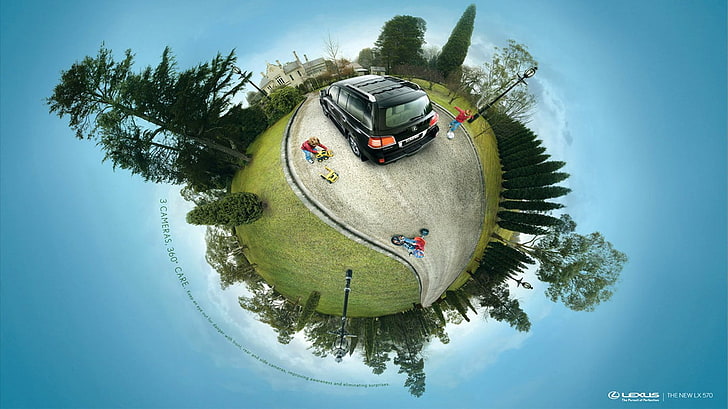 artwork panoramic sphere, tree, nature, plant, water, transportation, HD wallpaper