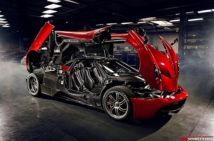 red Pagani Huayra coupe, car, mid-engine, Hypercar, Italian Supercars