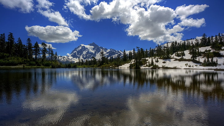 nature, HDR, lake, landscape, water, mountain, cloud - sky, HD wallpaper