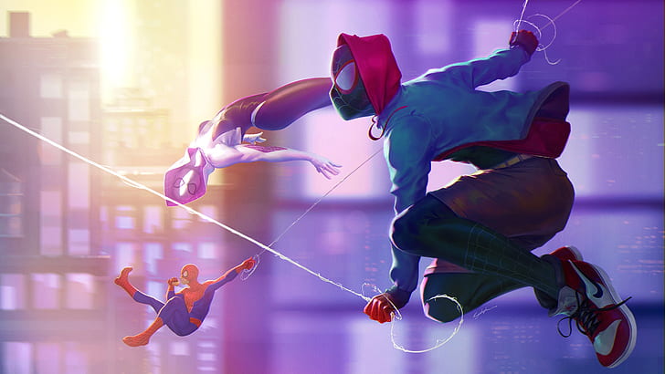 Spider-Man, artwork, superhero, Peter Parker, Gwen Stacy, Miles Morales
