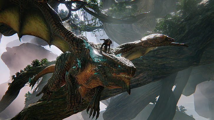 video game screenshot, Scalebound, video games, dragon, tree, HD wallpaper