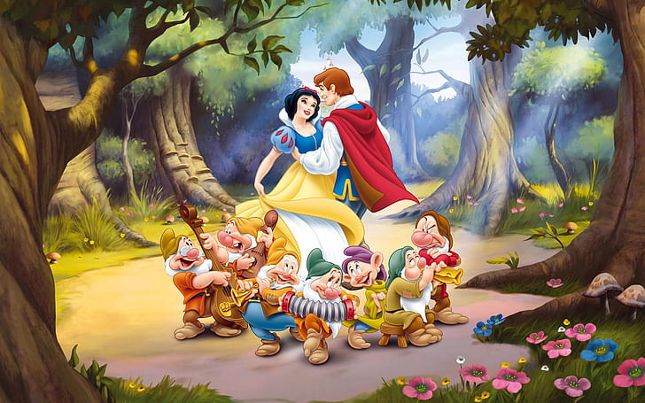 Dancing With Prince Charming And Snow White And The Seven Dwarfs Desktop Hd Wallpaper 1920×1200