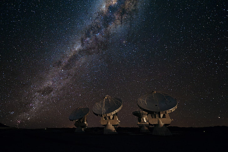 gray satellites, stars, The milky way, galaxy, radio telescope