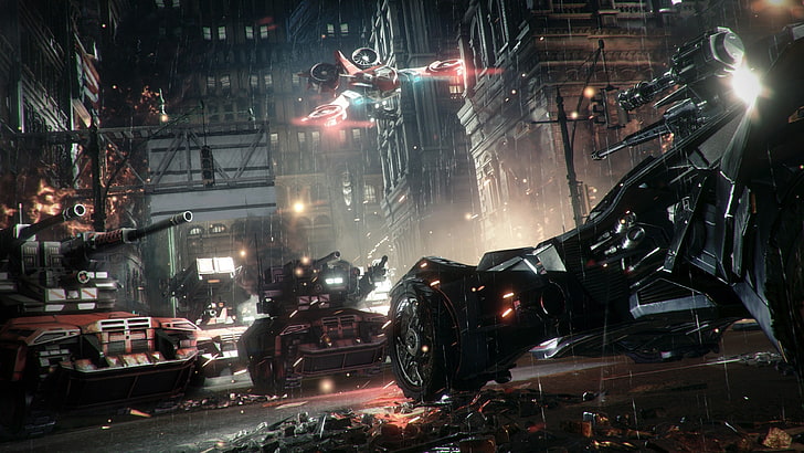 assorted vehicles in city wallpaper, Batman: Arkham Knight, Rocksteady Studios