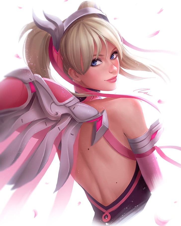 female anime character with wings digital artwork, Overwatch