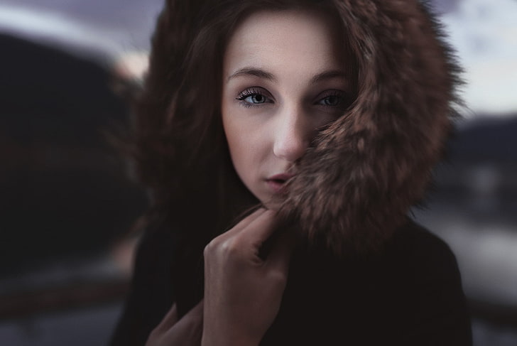 women, model, face, fur, coats, portrait, headshot, one person, HD wallpaper