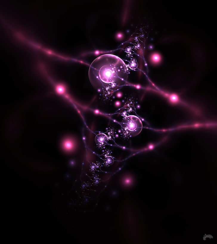 purple bokeh light, neurons, circles, fractal, abstract, backgrounds, HD wallpaper