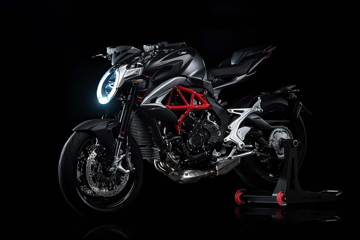 black and silver motorcycle with paddock stand, MV Agusta Brutale 800