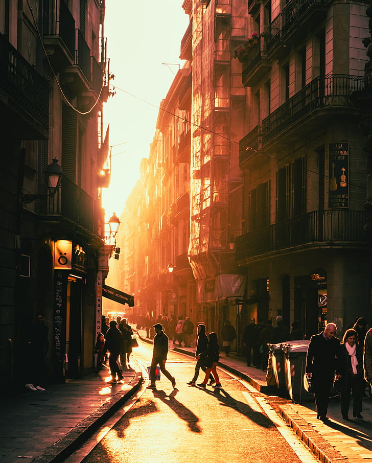 Simon Zhu, Barcelona, urban, sunset, street, Spain, people