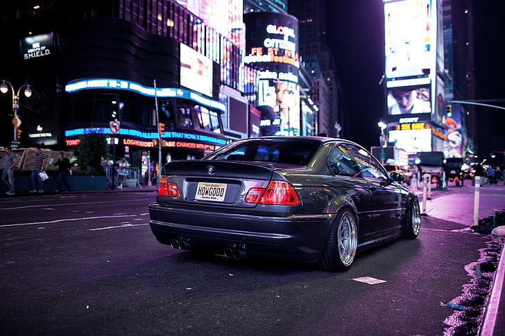 BMW, E46, tuning, M3, city, Night, lights HD wallpaper