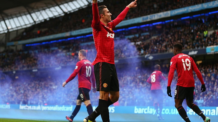 men's red soccer jersey, Manchester United , Robin van Persie, HD wallpaper