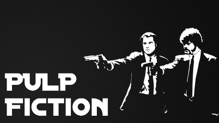 Pulp Fiction, movies, typography, Samuel L. Jackson, John Travolta