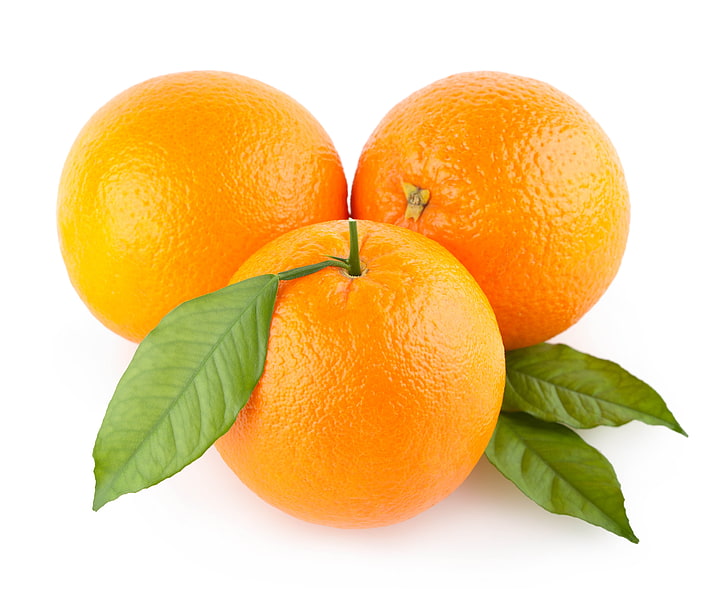 three orange fruits, oranges, leaves, citrus Fruit, orange - Fruit