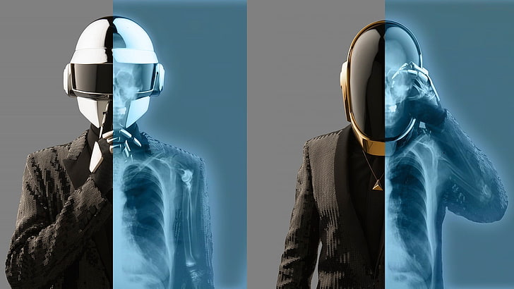 two person wearing intergalactic masks, Daft Punk, x-rays, helmet