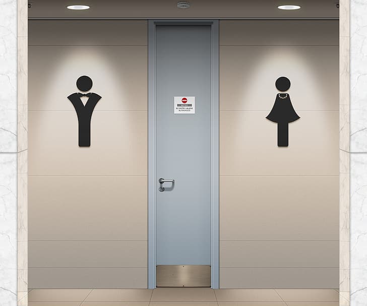 toilets, public restroom, sign, HD wallpaper