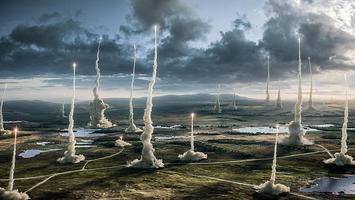 missiles launching illustration, x-men: apocalypse, landscape, HD wallpaper
