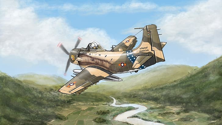 war, art, attack, Vietnam, Douglas, A-1 Skyraider